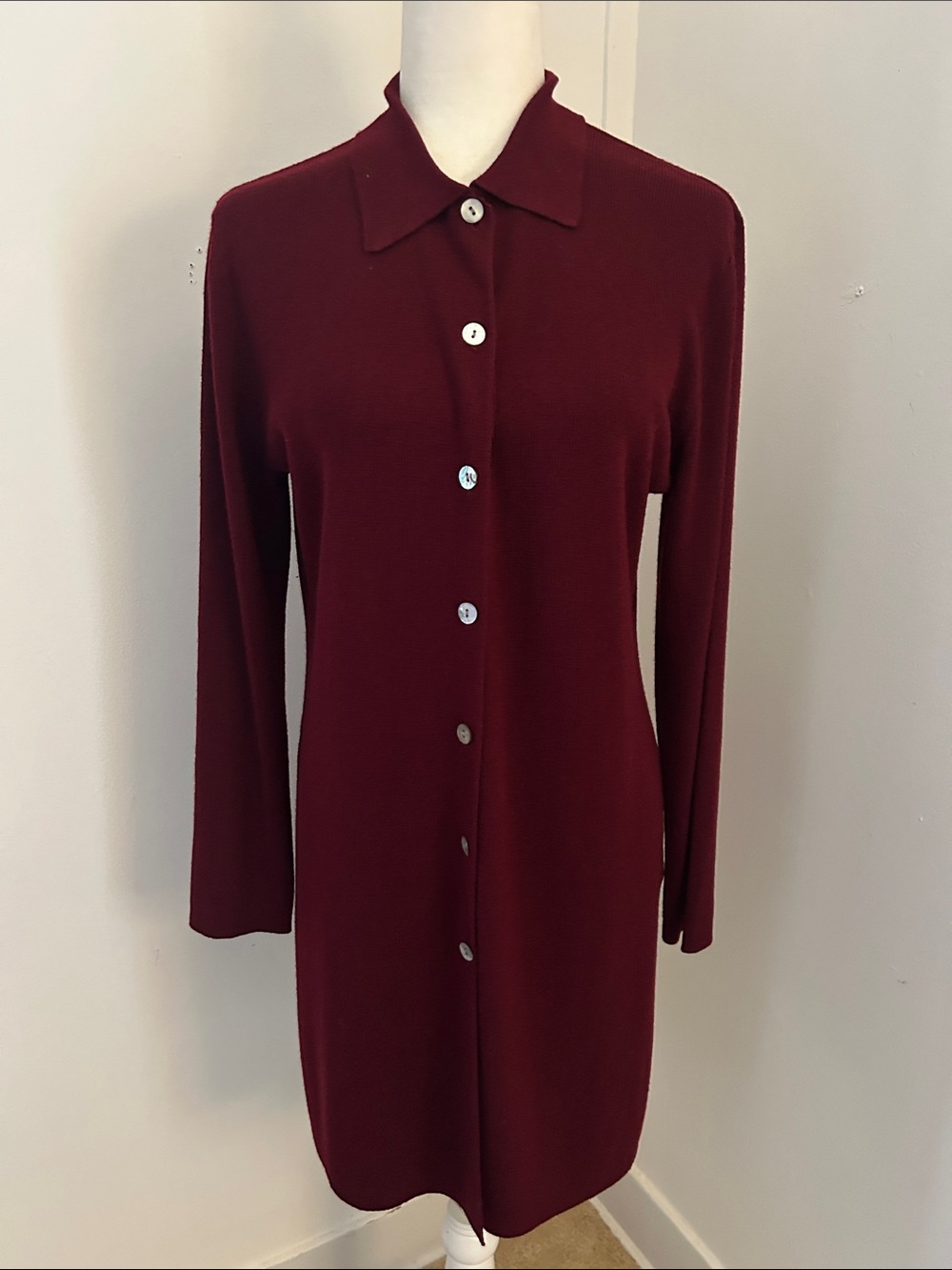 Chico's Deep Burgundy Long Acrylic Knit Sweater Sz 1 (M)